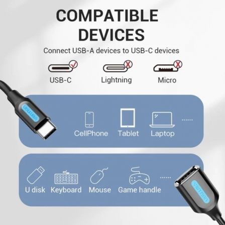 Vention Adaptador USB-C (macho) a USB-A (hembra) Cable Convertidor 15cm Negro